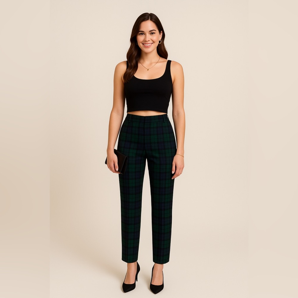 Ralph Lauren Tartan Plaid Trousers in Black and Green